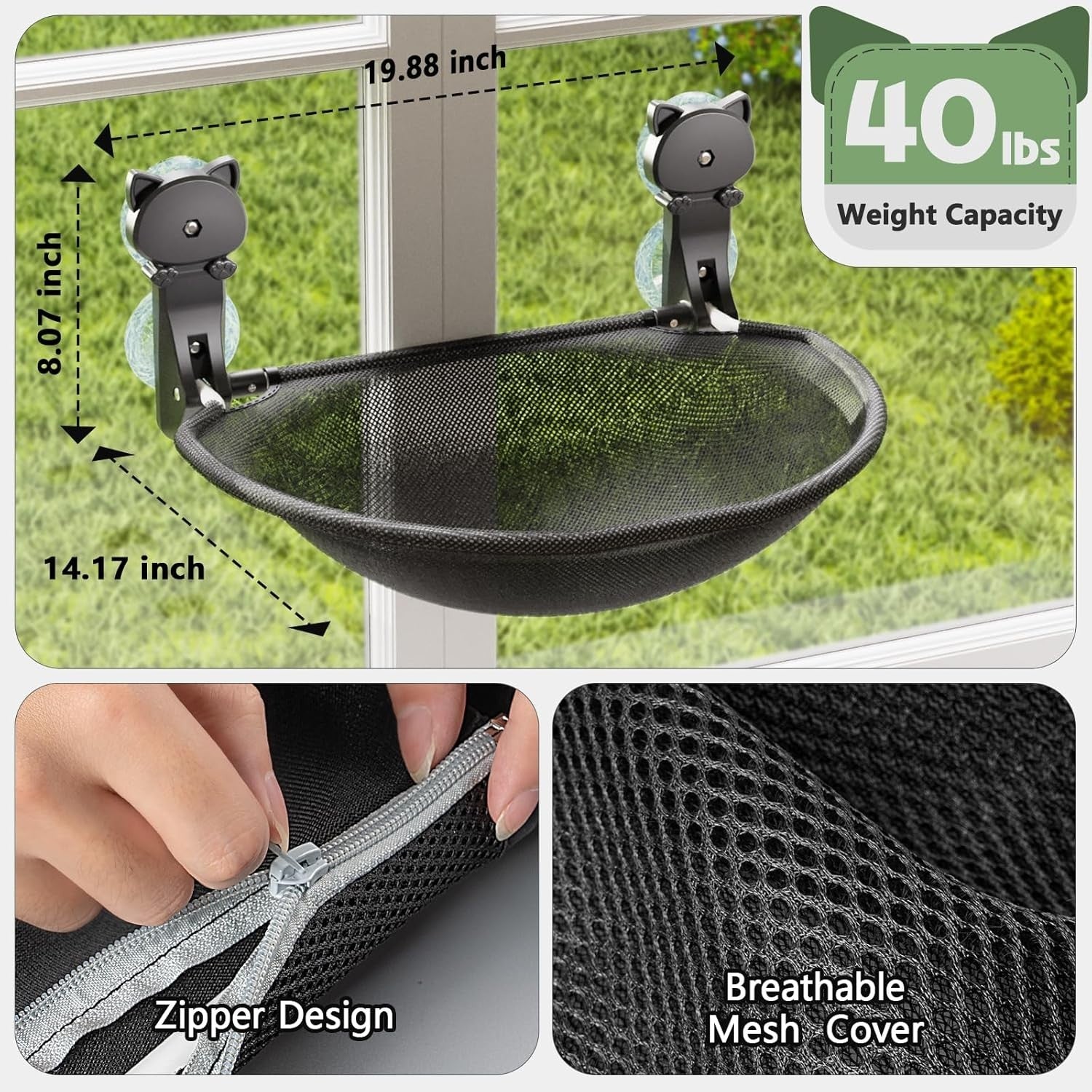 Foldable Cat Window Perch Cordless Hammock Bed Mesh Suction Cup