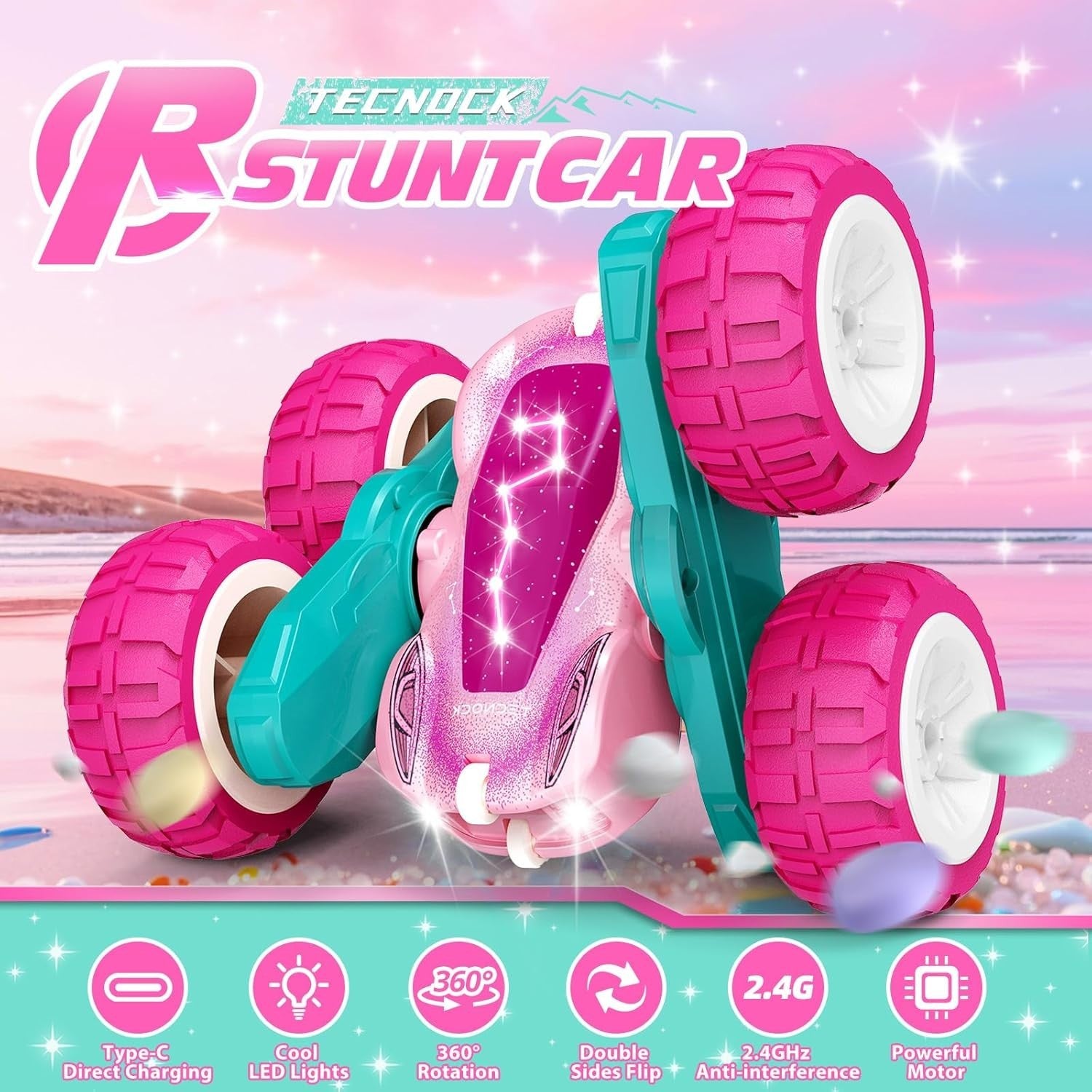 360° Flip RC Stunt Car for Kids 3-12 | LED Starry Sky Monster Truck Toy