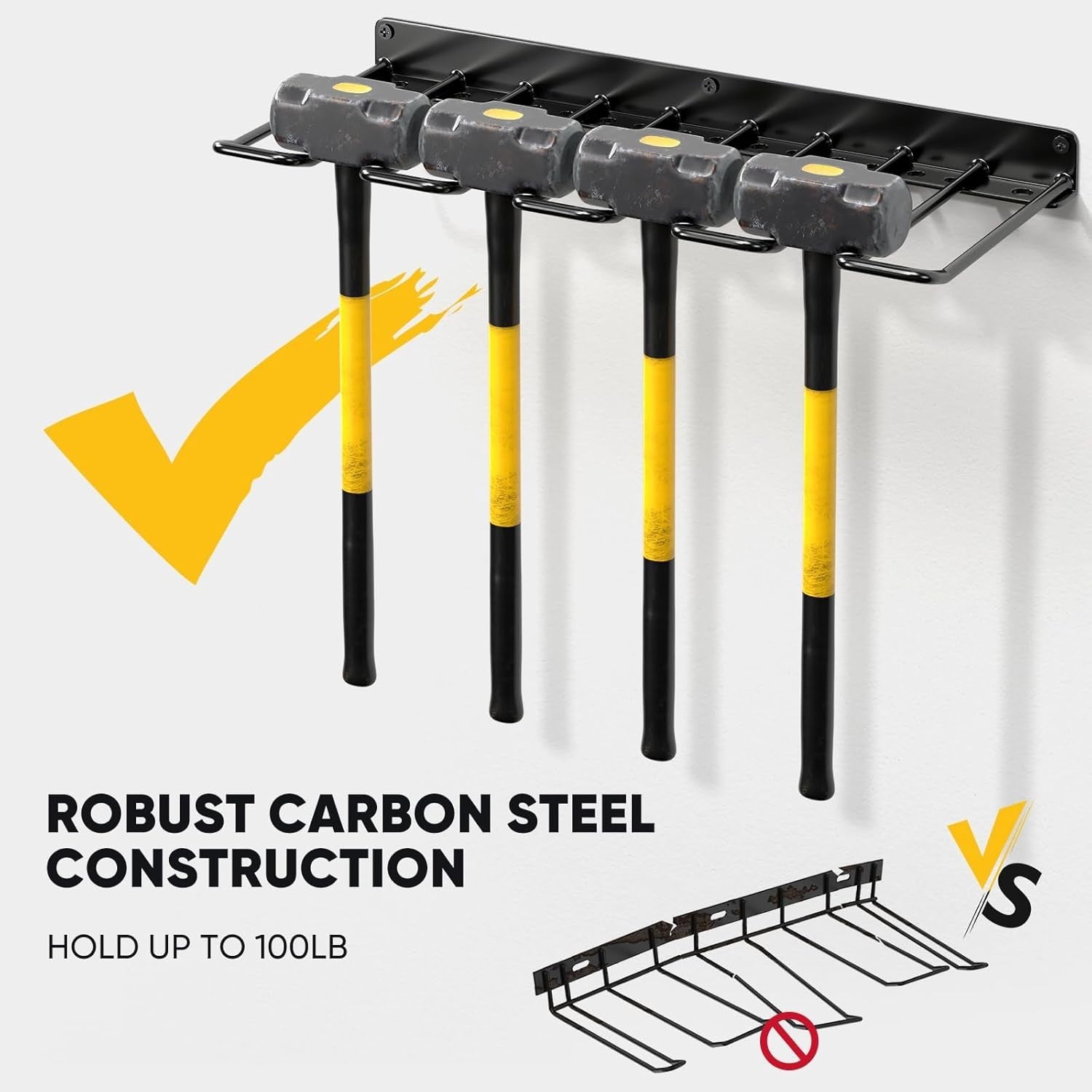 Black 1-Tier Alloy Steel Floating Drill Tool Wall Organizer Rack