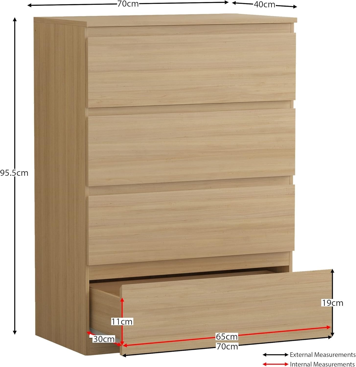 Modern 4 Drawer Chest Pine Wood Storage Unit – Slim Bedroom Dresser