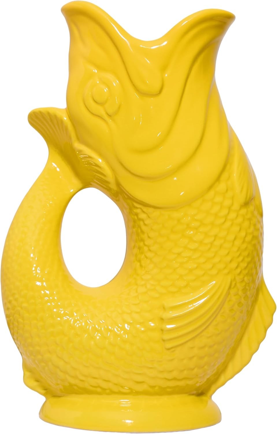 Fish Shaped Glug Jug Yellow Ceramic Water Pitcher Decorate  0.6L 22cm