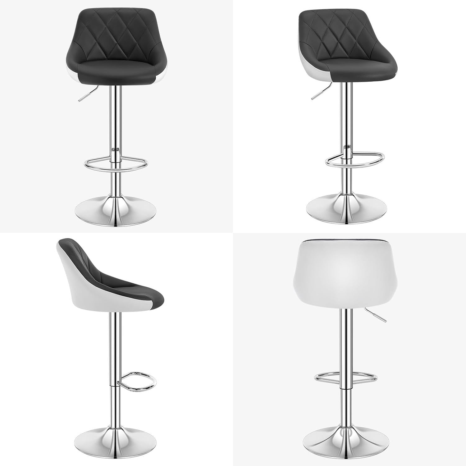 Grey+White Swivel Bar Stool – Adjustable Velvet Seat with Footrest