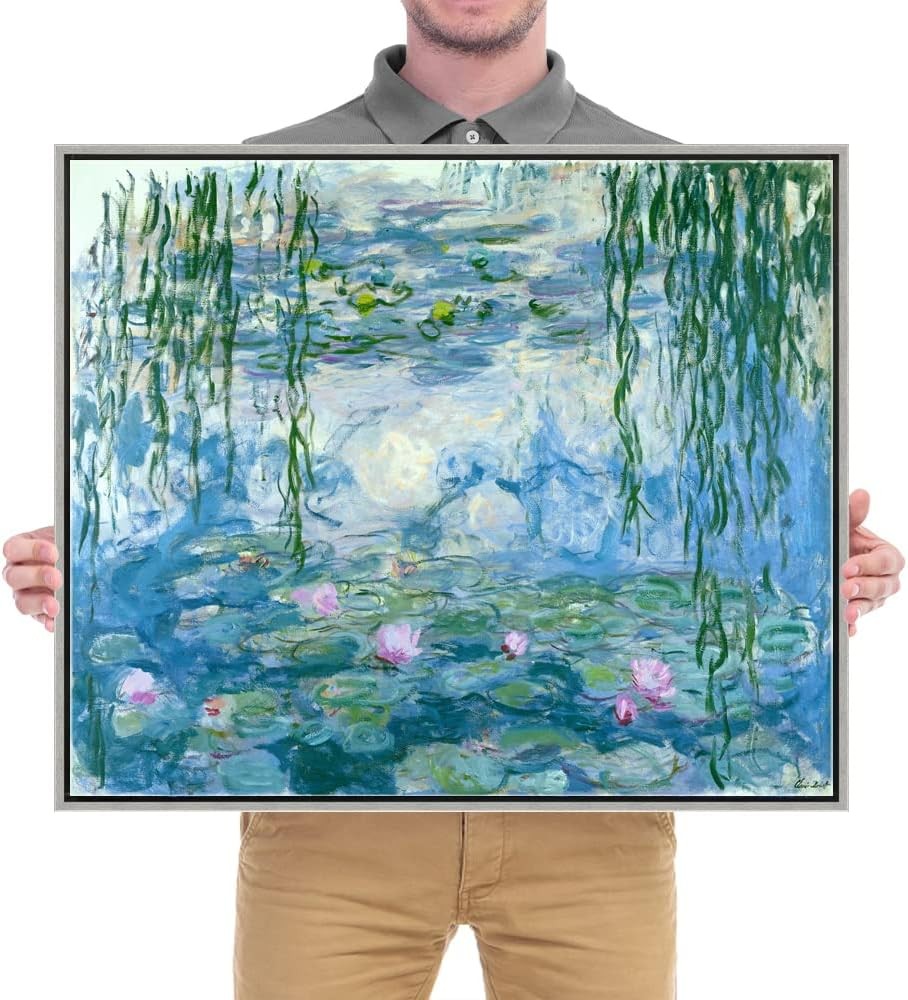 Water Lilies Canvas Wall Art Framed Monet Print Silver