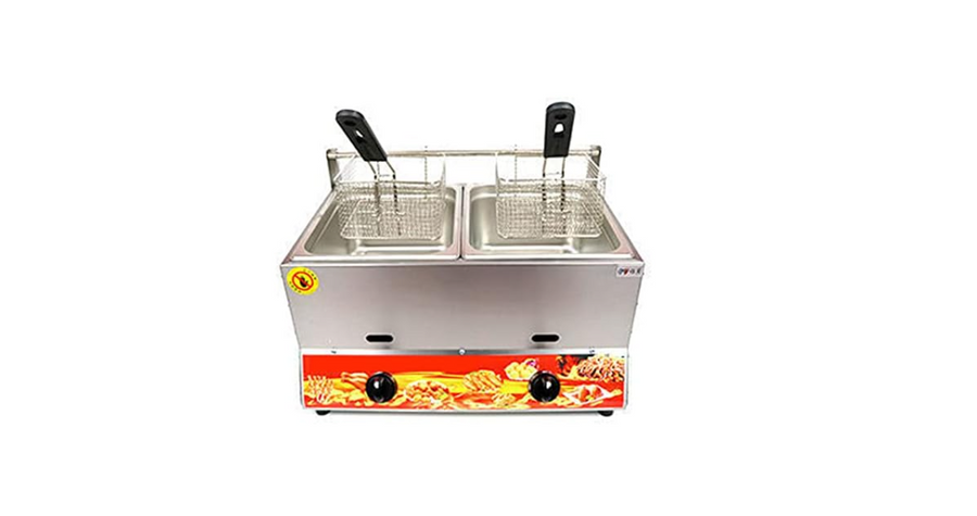 Commercial LPG Gas Deep Fryer Dual Tank 2 Basket Countertop w Lid
