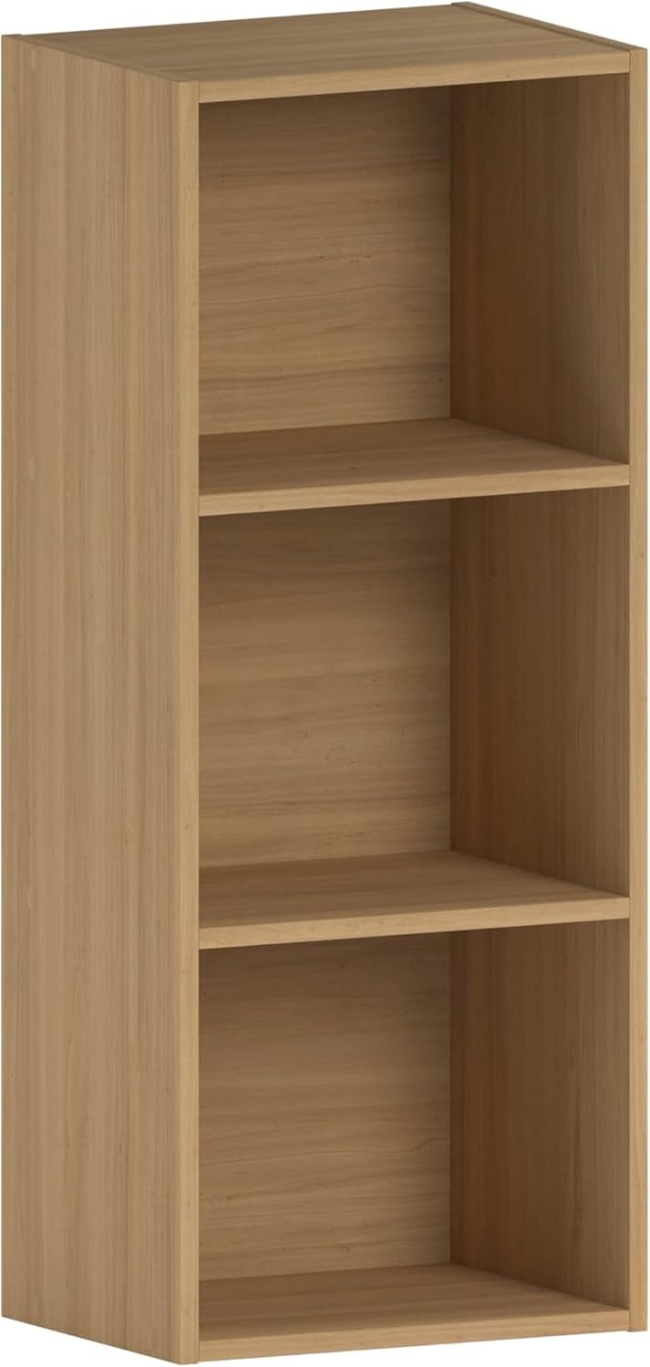 3 Tier Oak Wooden Cube Bookcase Small Storage Shelf for Living Room Office