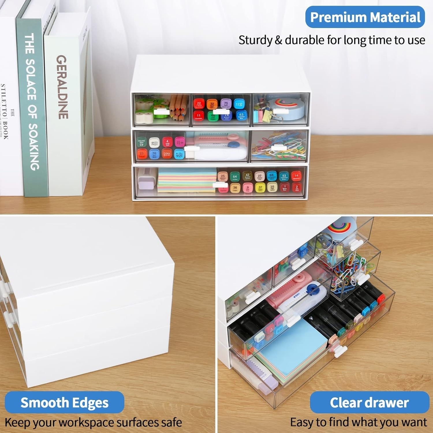 Desk Organizer 6 Stackable Drawers Clear Desktop Storage for Office & Makeup