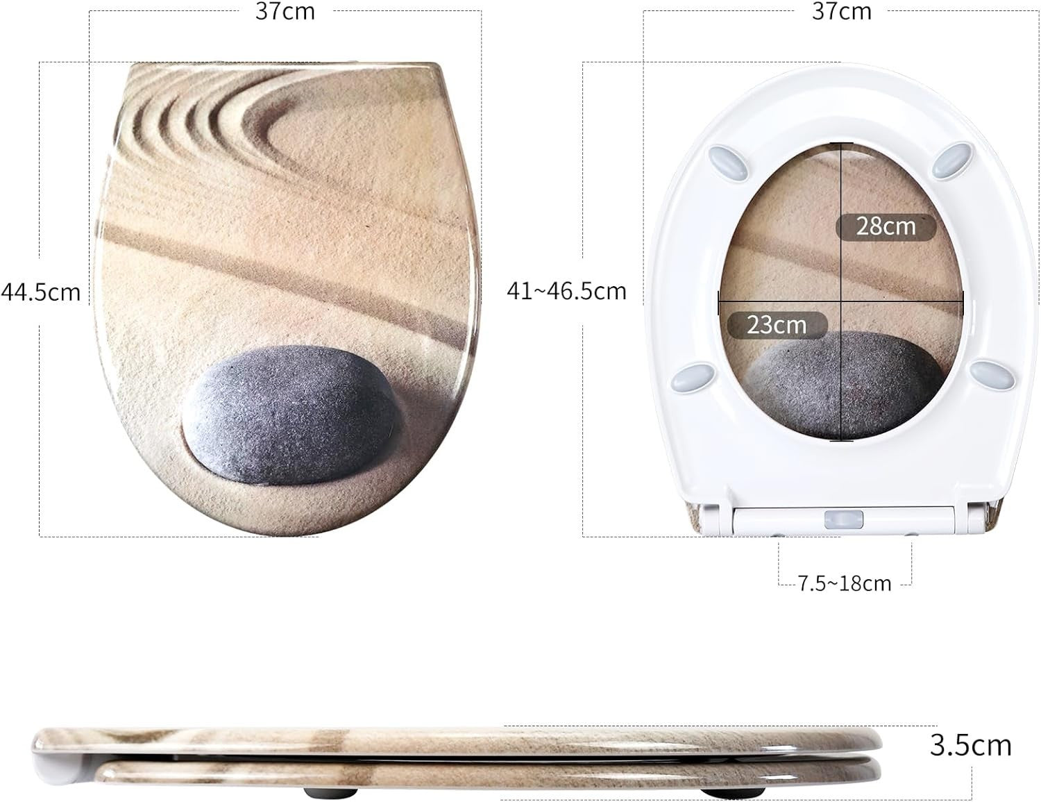 Toilet Seat Quick Release Lid Top Fixing Duroplast 45x37cm