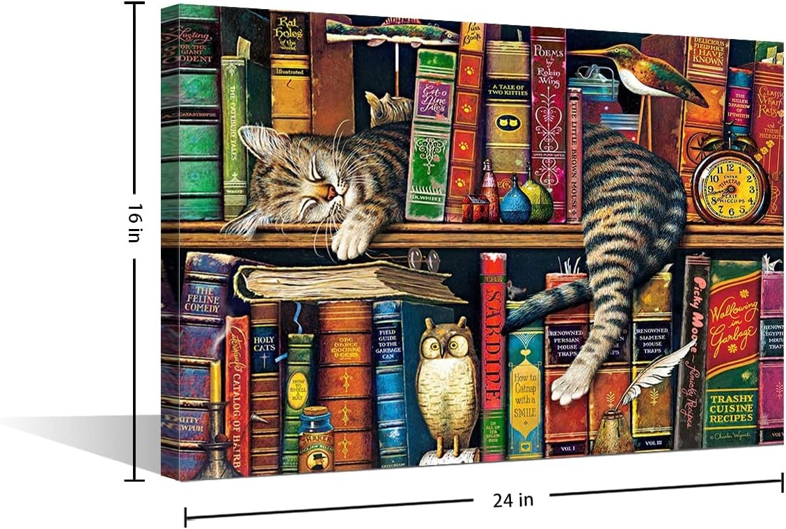 Sleeping Cat Abstract Canvas Wall Art 16×24 in Modern Decor
