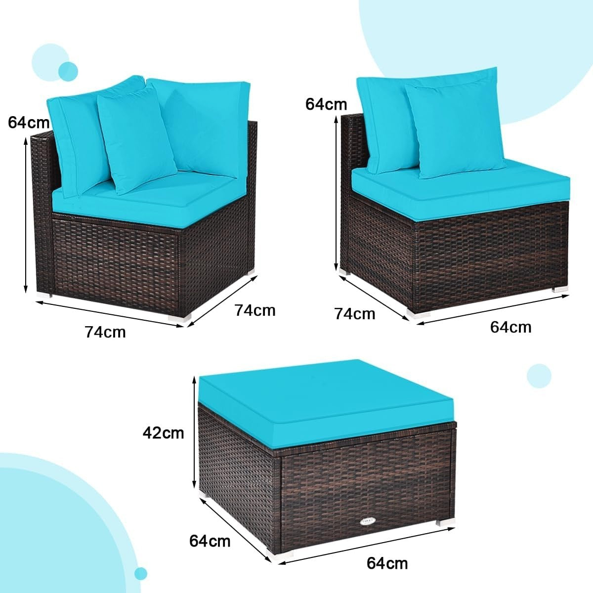 4PC Turquoise Rattan Garden Sofa Set Modular Patio Lounge Coffee Table