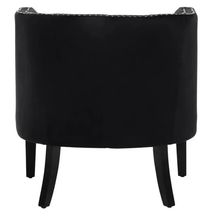 Black Velvet Studded Accent Chair with Foam Seat & Rubberwood Frame