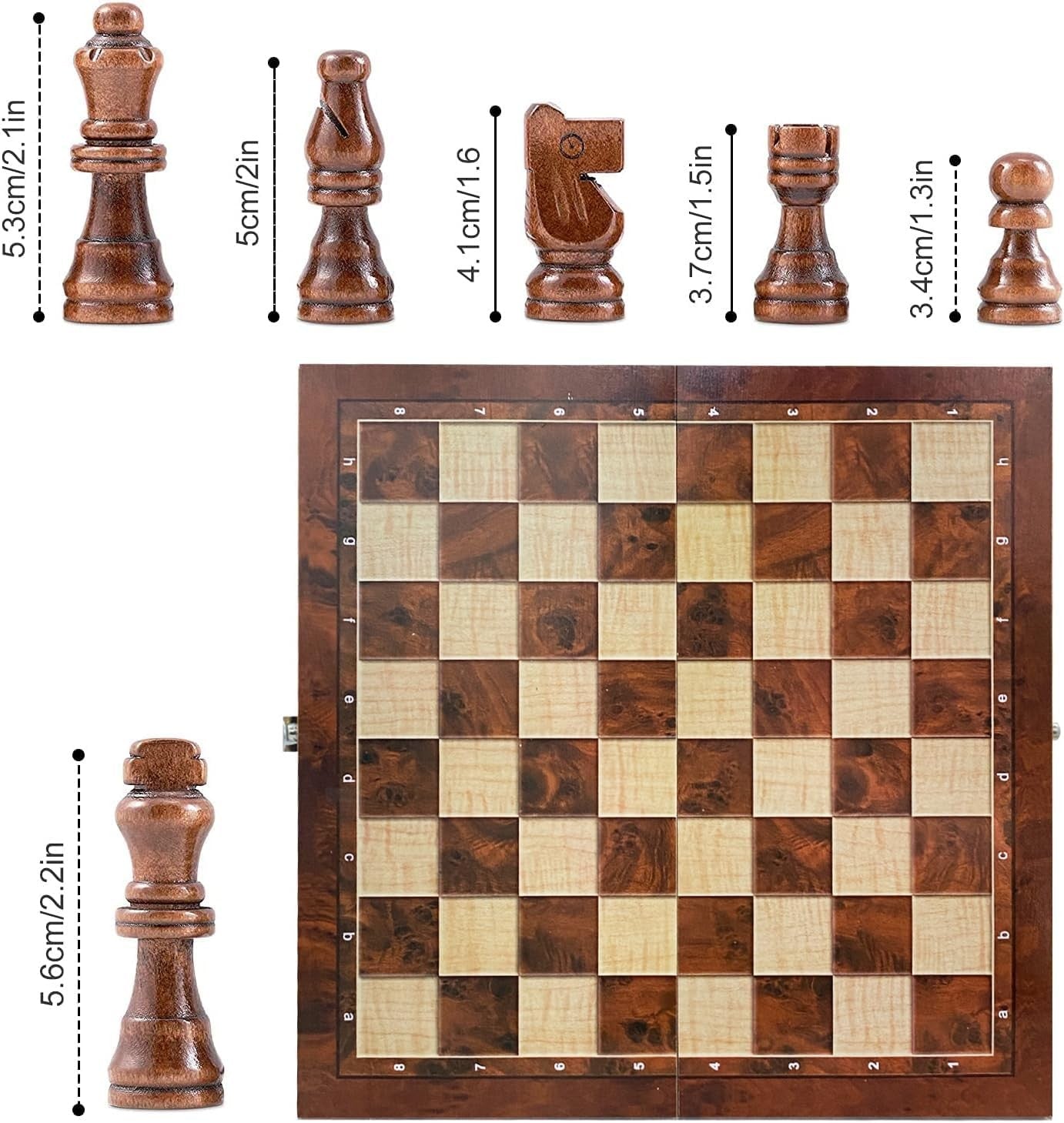 12" Magnetic Wooden Chess Set Folding Travel Board with Hand-Carved Pieces