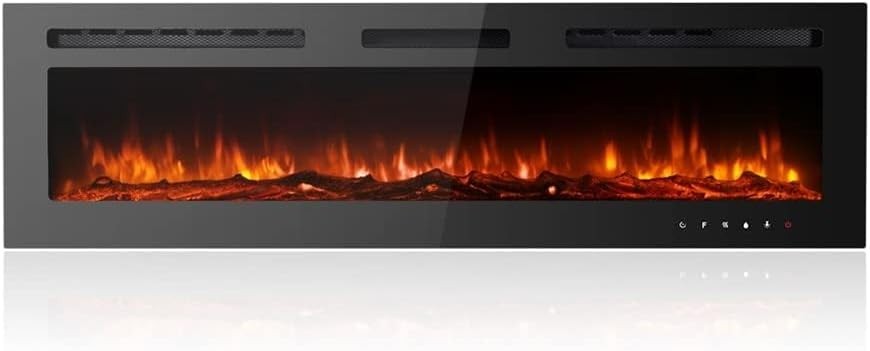 60in Electric Wall Fireplace 12 LED Flame Colours Remote Heater Recessed