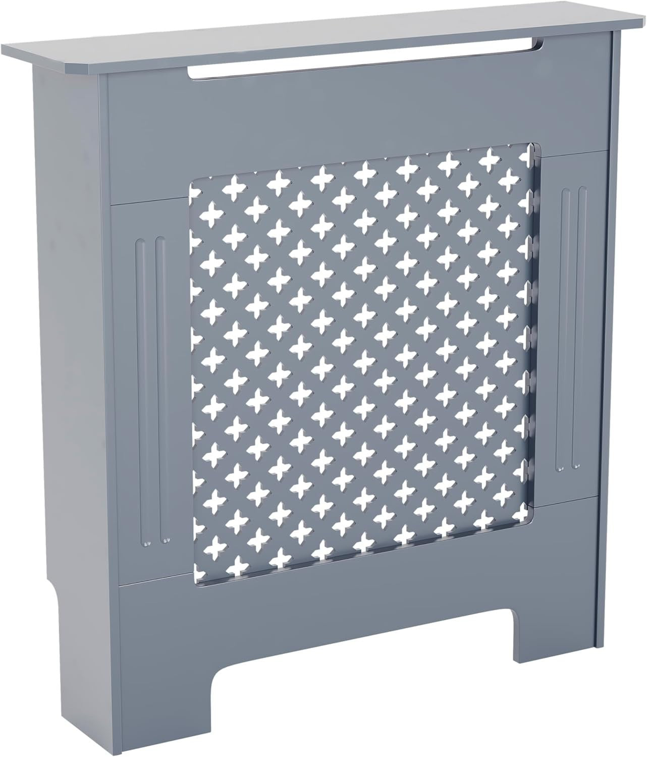 Small Grey Radiator Cover 82x78x19cm Modern Cross Pattern MDF Cabinet