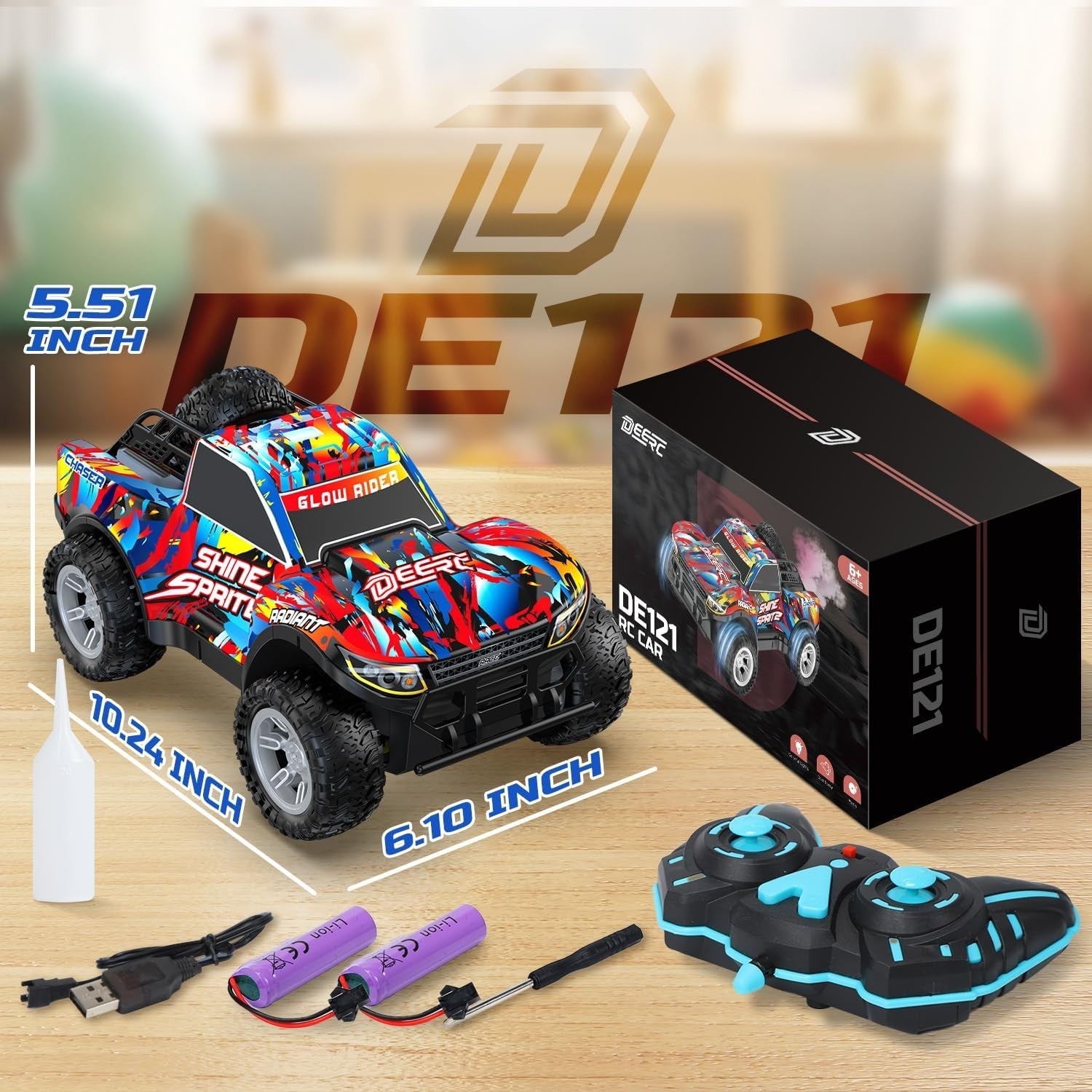 Spray RC Car for Kids 4-8 – LED Lights, Music, Drift & 2 Batteries Included