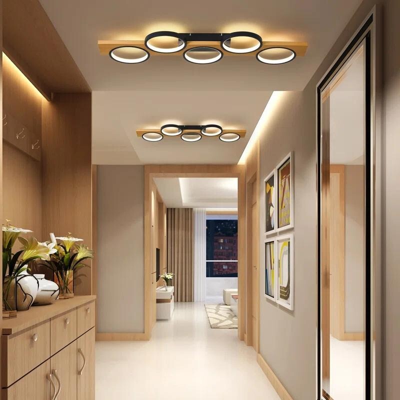 100cm LED Flush Ceiling Light Dimmable Remote Rustic Modern Black Lamp