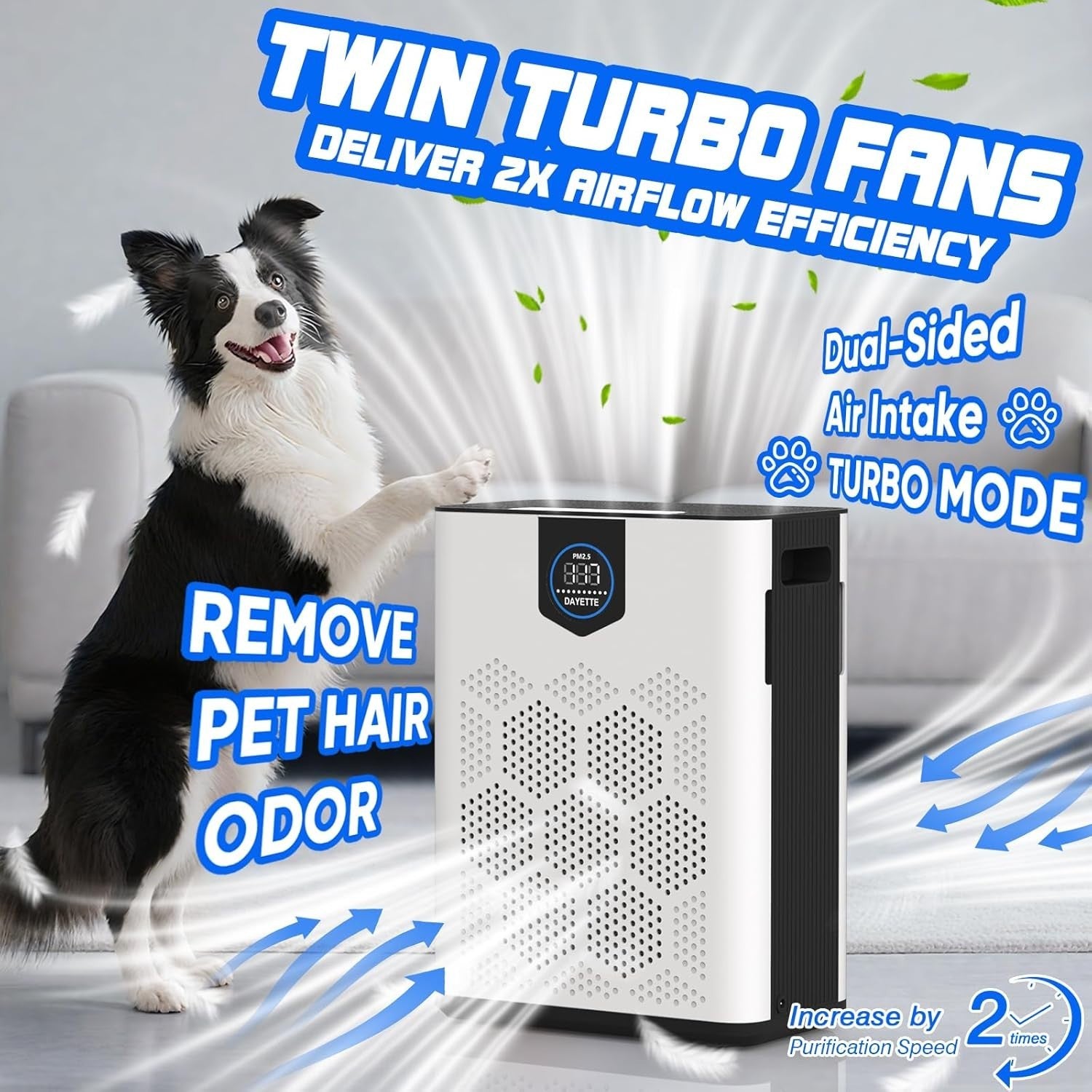 Large Room Air Purifier 3000ft² Dual H14 HEPA Turbo Pet Hair Odor