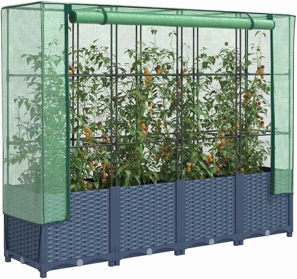 Raised Bed Planter with Greenhouse Cover 160x40x138cm | Rattan Look