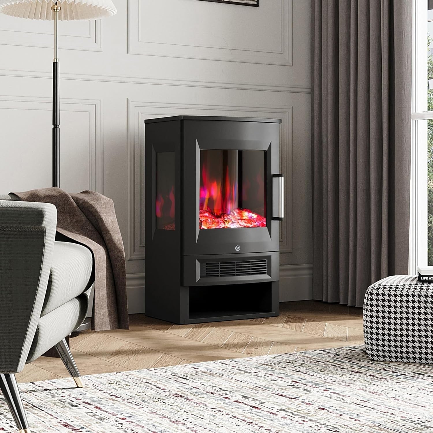 Electric Fireplace Heater 3D Glass Stove 8 Flame Remote Smart App