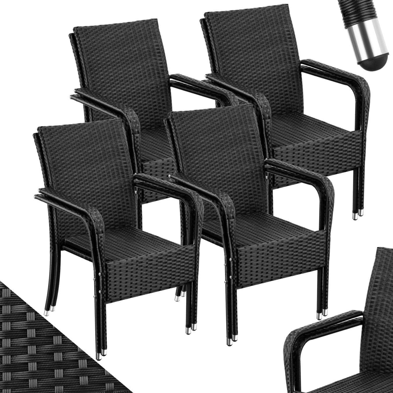 Set of 8 Stackable Rattan Garden Chairs Black Patio Balcony Outdoor Seating