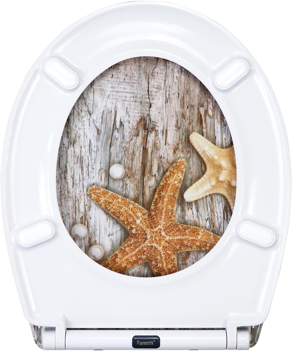 Soft Close Toilet Seat Duroplast Quick Release Top Fix Sea Star Pattern 45x37cm