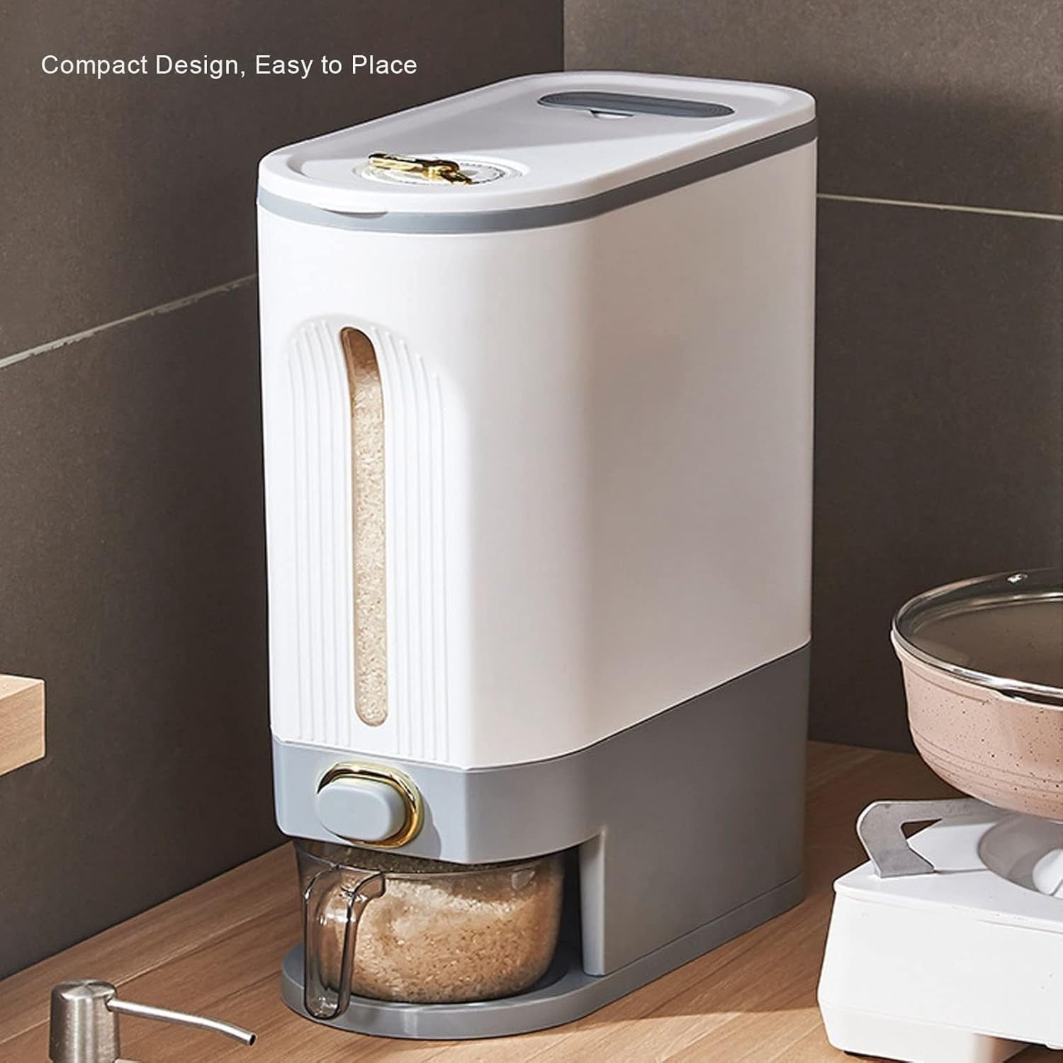 Airtight Rice Dispenser Grain Storage Container with Cup Leak Free Bin