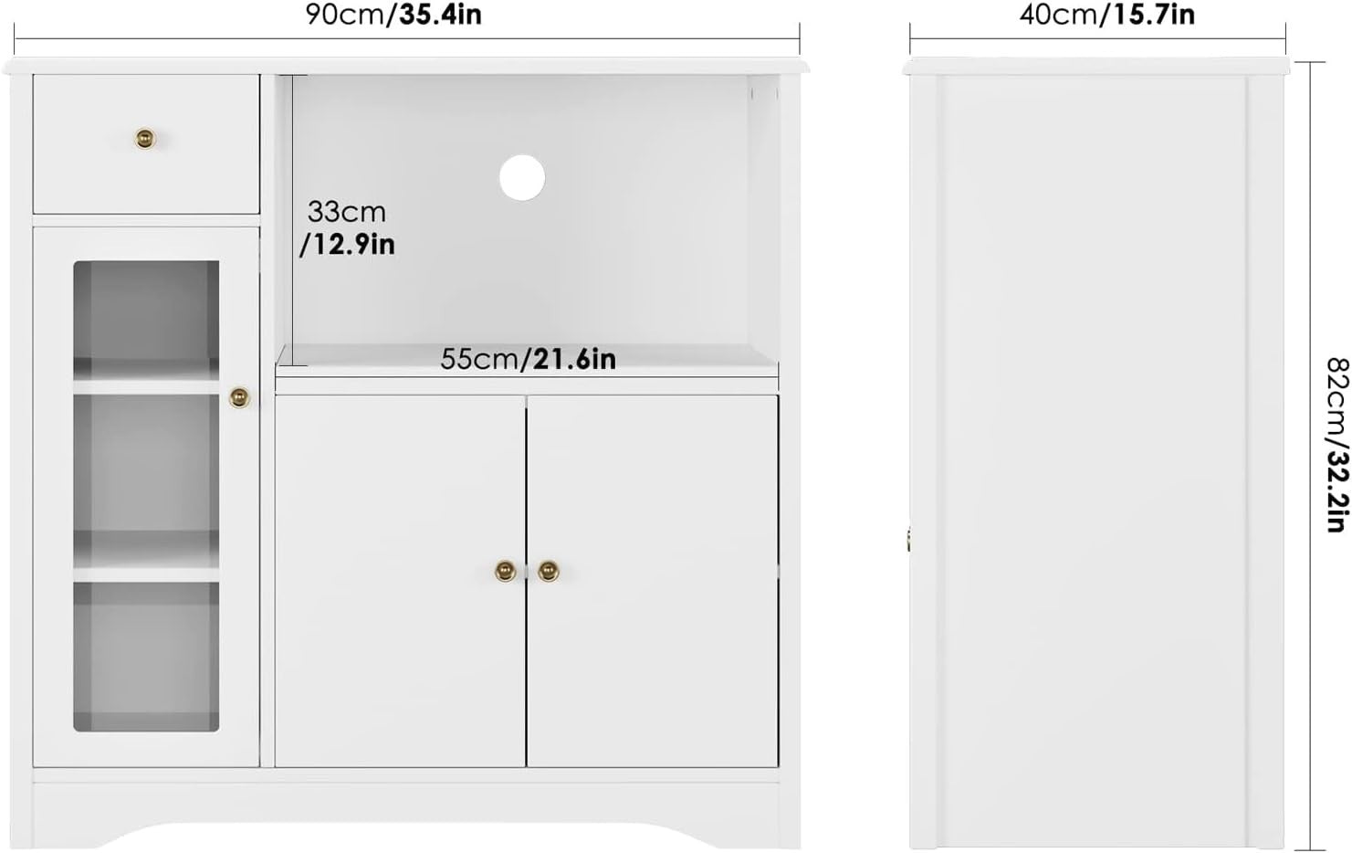 Adjustable White Kitchen Storage Cabinet with Microwave Shelf & Drawer 90x40x82c