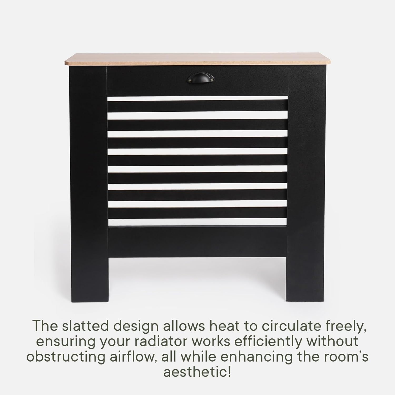 Small Black Radiator Cover with Oak Top 81.5x19x81cm