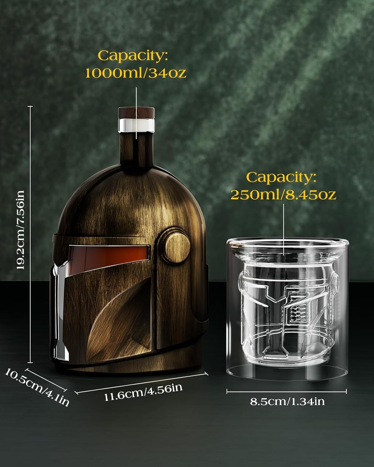 Helmet Whiskey Decanter Set 34oz with 2 Glasses – Unique Men’s Bar Gift