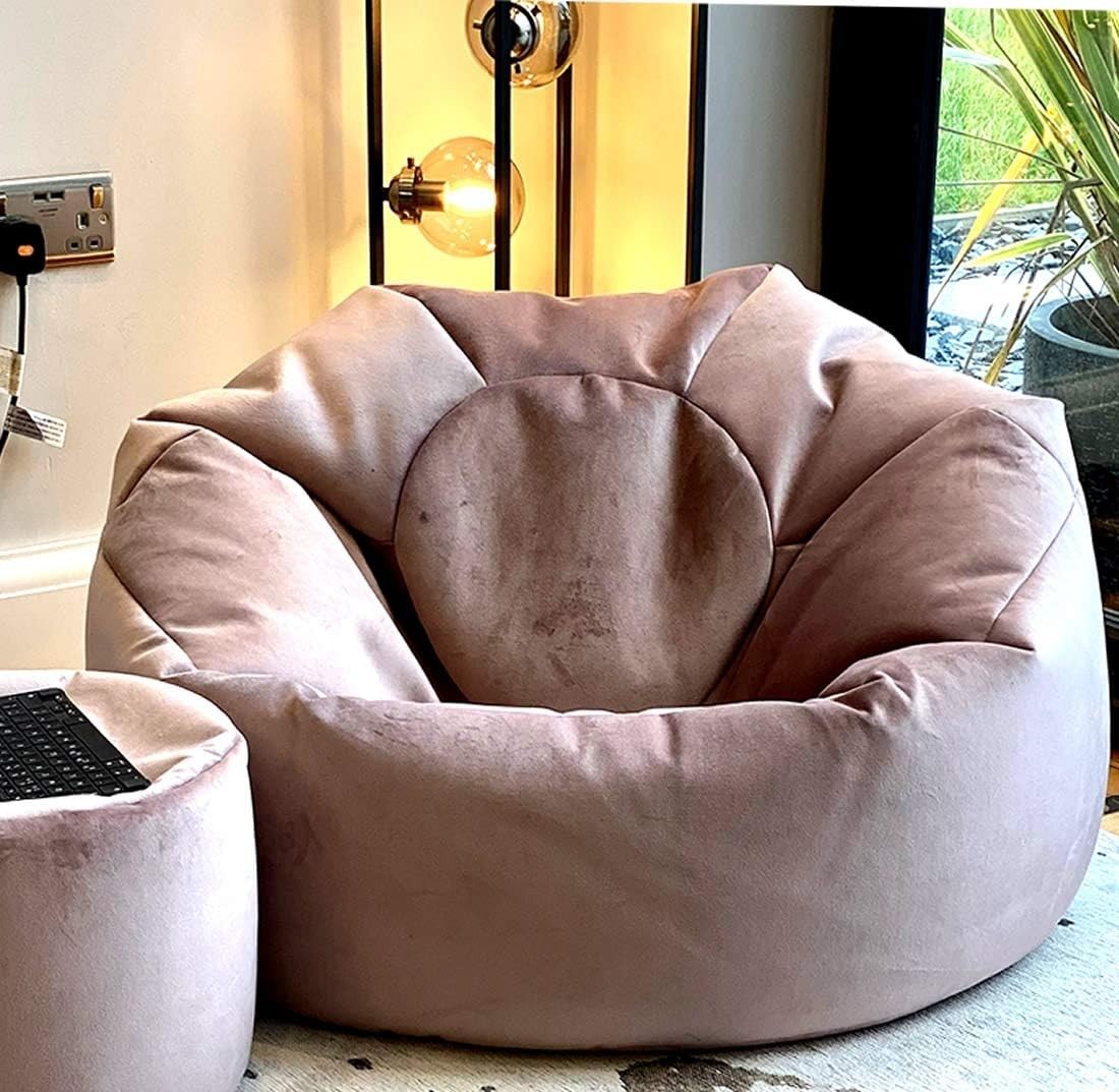 Plush Velvet Beanbag Chair Large Soft Lounger Indoor Floor Seating Blush Lilac