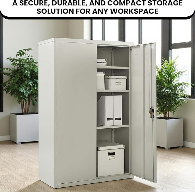 Tall Metal Storage Cabinet with Lockable Doors & Adjustable Shelves