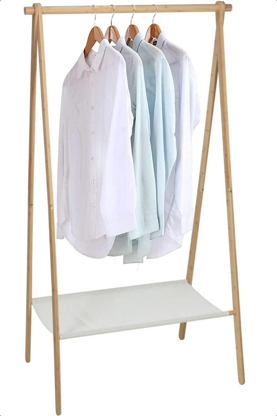 Bamboo Clothes Rack with Shoe Shelf – Foldable & Lightweight