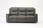 Grey Recliner Sofa 3 Seater Faux Leather Manual Lounge Chair w/ Cup Holders