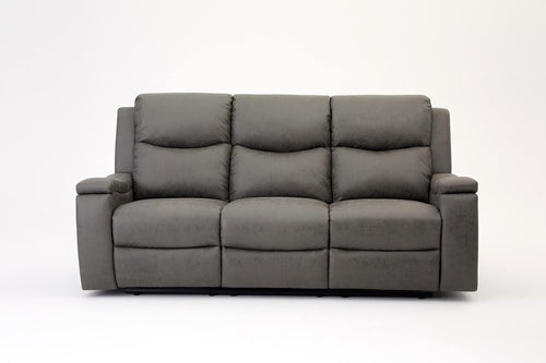 Grey Recliner Sofa 3 Seater Faux Leather Manual Lounge Chair w/ Cup Holders