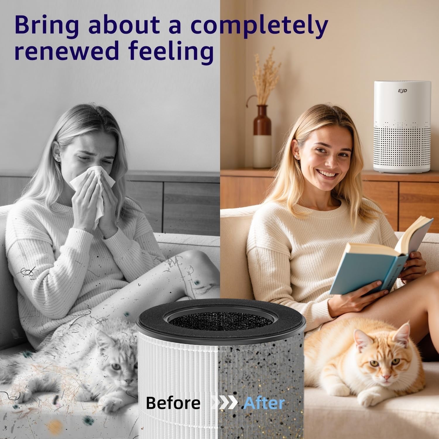 Quiet H13 HEPA Air Purifier Bedroom Home 12dB Sleep Mode Dust Pet Smoke