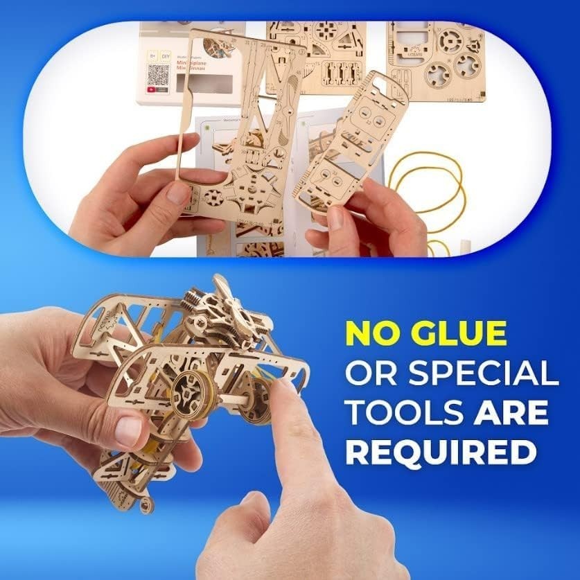 3D Wooden Airplane Puzzle Model Kit with Pull-Back Motor - 84 Pcs DIY Toy