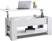 Lift Top Coffee Table White with Storage, Large Hidden Compartment 120x60cm