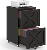Black Farmhouse Rolling File Cabinet 2 Drawer A4 Letter Under Desk