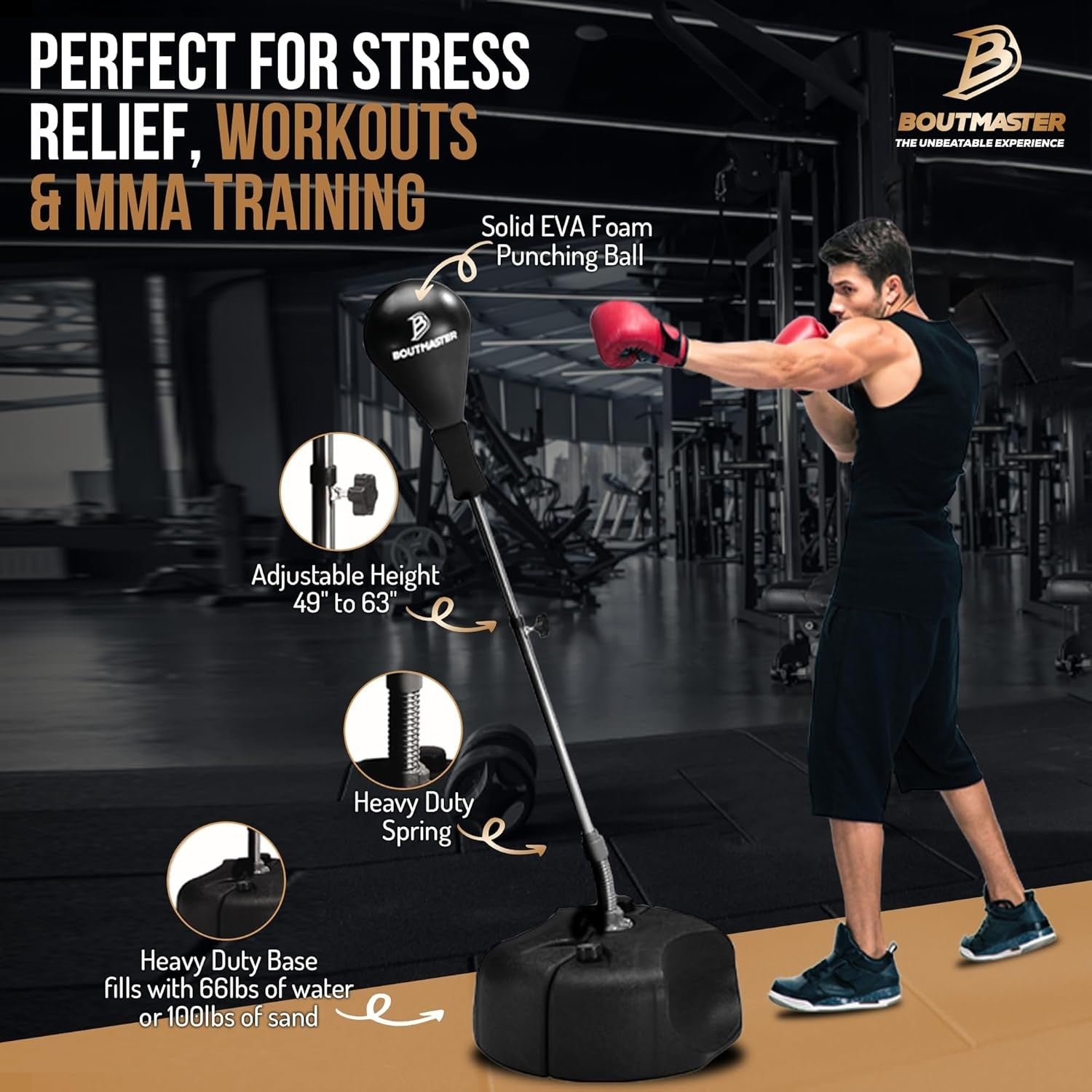 Adjustable Speed Punching Bag Stand Boxing Fitness Stress Trainer