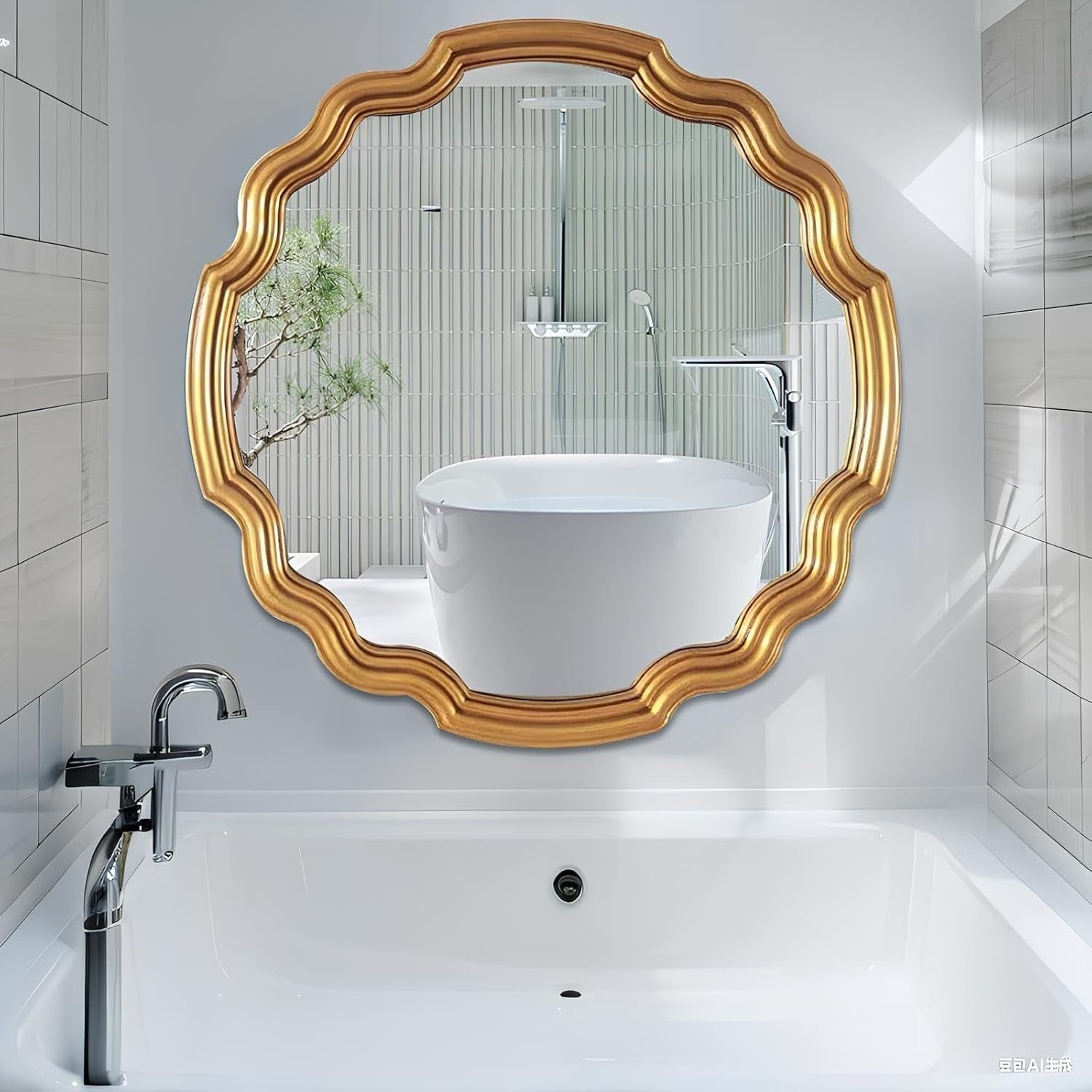 Irregular Round Wavy Wall Mirror 65x65cm Retro Frame Vanity Mirror