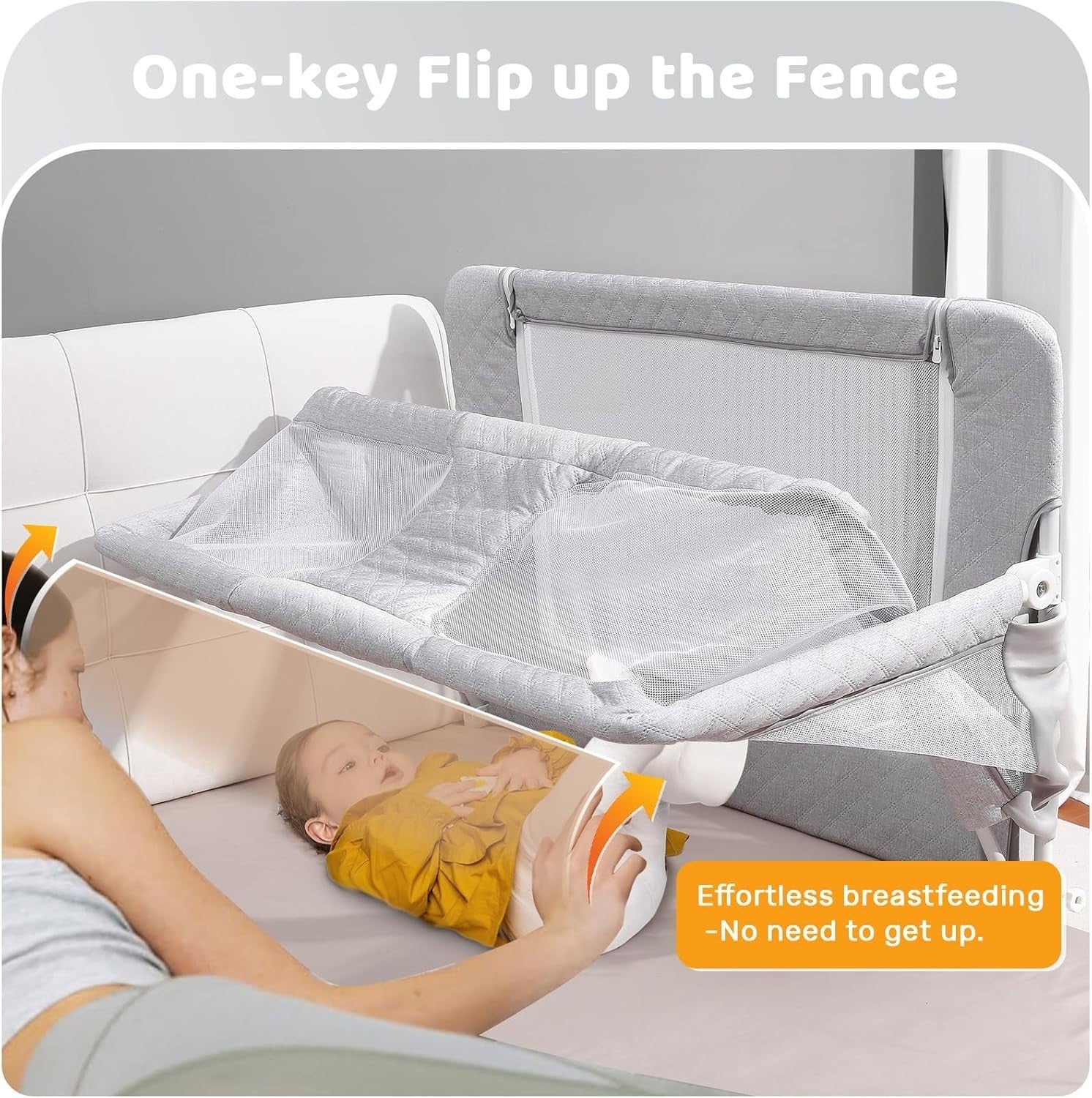 3in1 Folding Baby Crib Bedside Sleeper Playpen Portable Cot with Mesh Grey