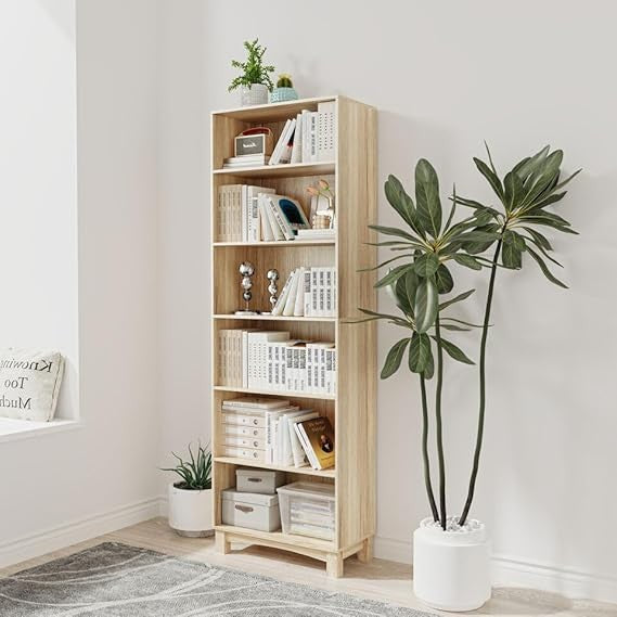 6 Tier Wooden Bookcase Tall Storage Shelving Unit with Multiple Display Shelves