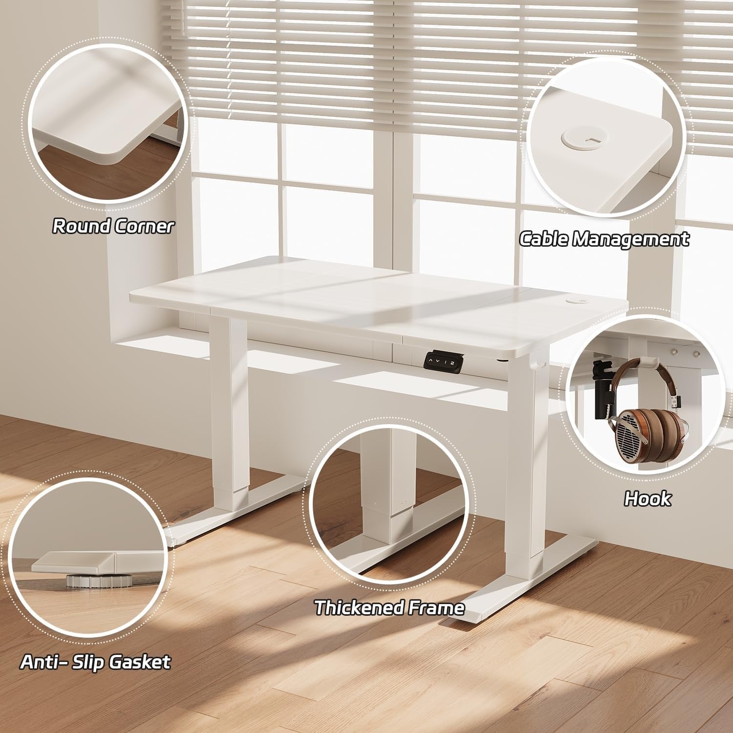 Electric Standing Desk 120x60cm Adjustable Sit Stand Table with Memory – White