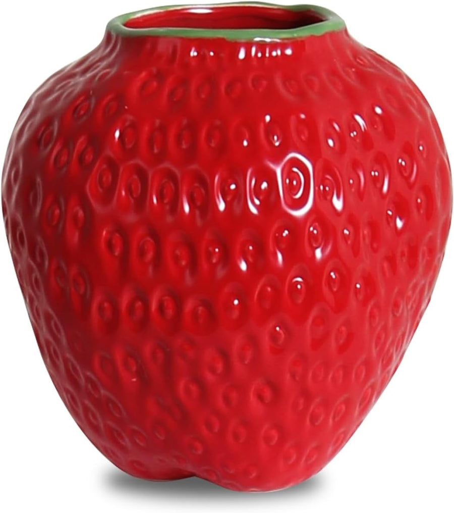 Strawberry Ceramic Flower Vase Mini Red Cute Fruit Decorative Home Décor