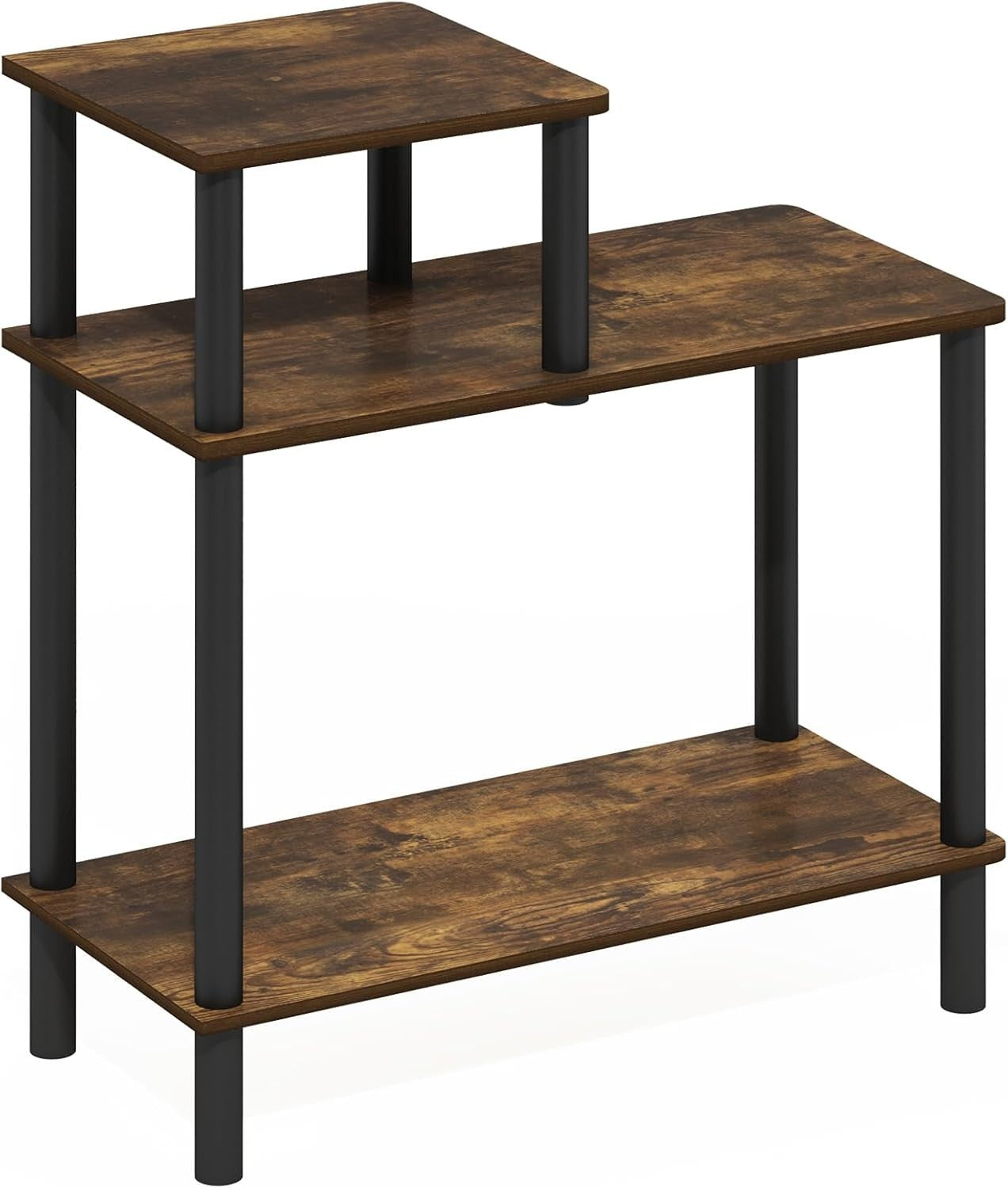 3-Tier Rectangular Side Table with Shelves – Amber Pine Slim End Table