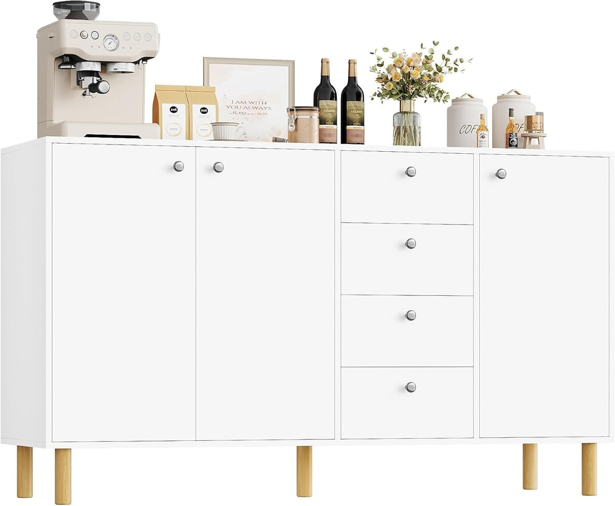 Modern White Sideboard Cabinet with Drawers & Doors 140cm Storage Unit