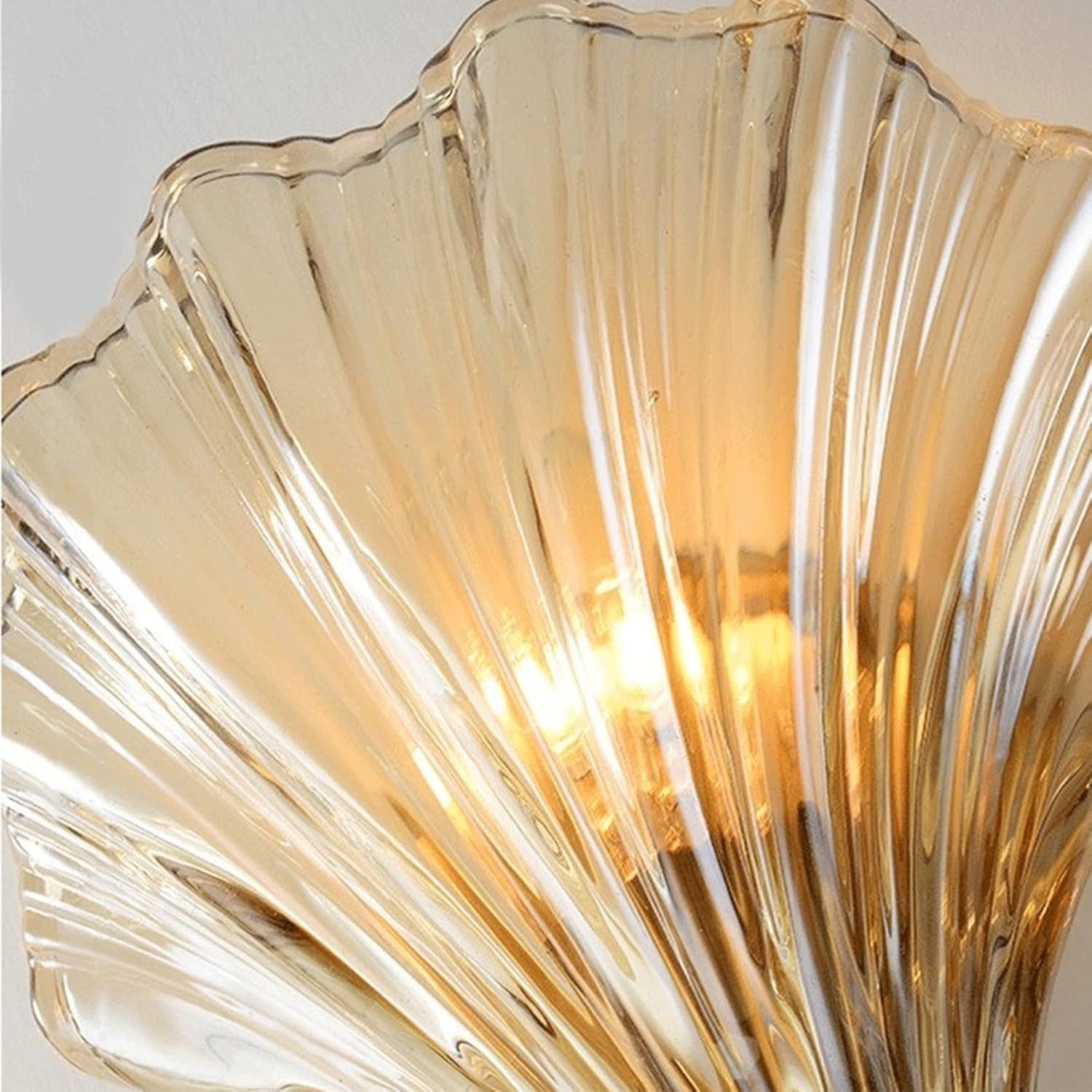 Amber Glass Shell Wall Sconce, Elegant LED Lamp, Modern Bedroom Light