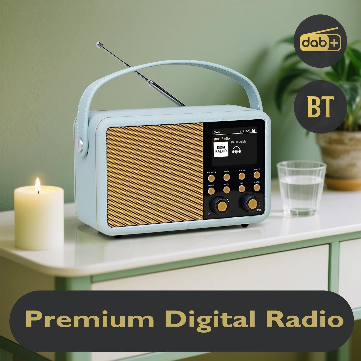 Premium DAB+ Digital Radio Bluetooth Alarm Clock 60 Presets Blue