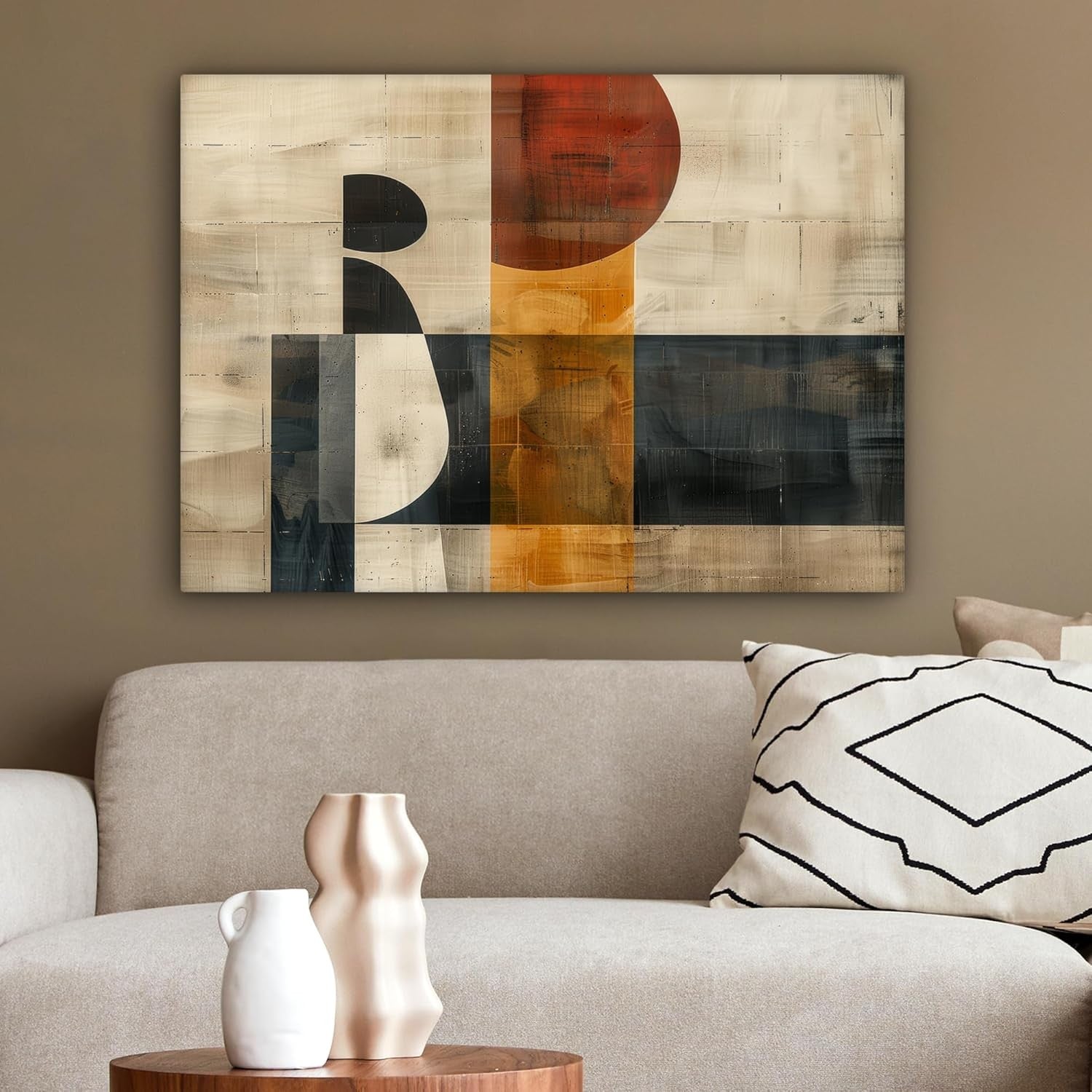 Abstract Industrial Canvas Wall Art Modern Beige Black 80x60cm Home Decor