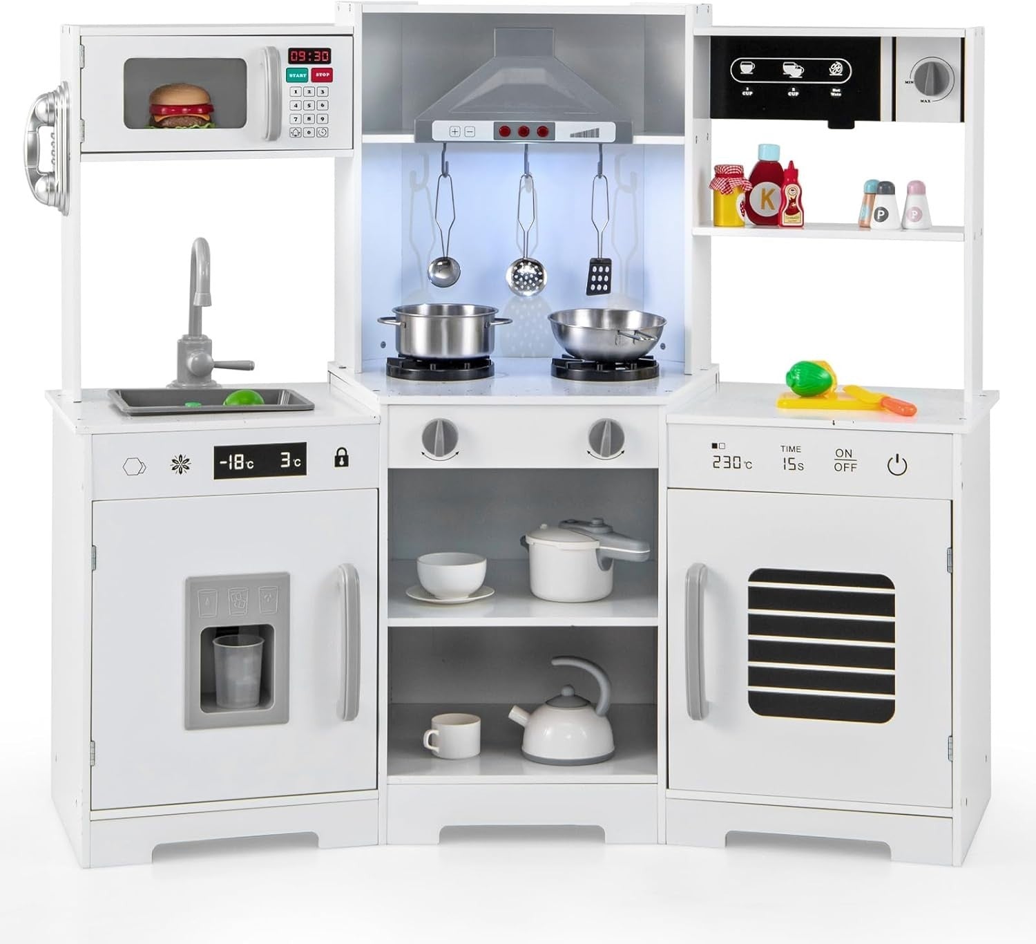 Corner Kids Play Kitchen Lights Sounds Ice Maker White Toy
