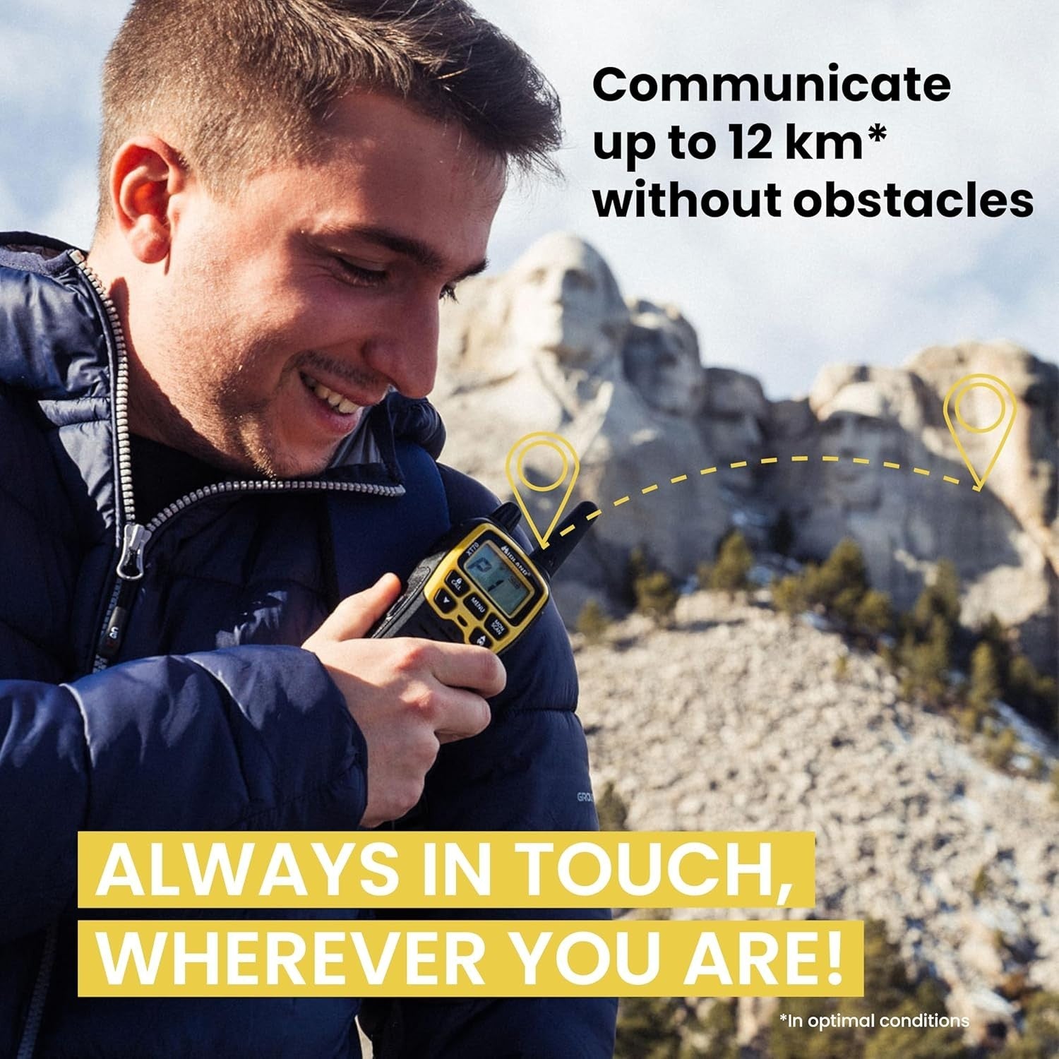 Professional Walkie Talkies 12km Dual Band Fast Charge 2 Pack Yellow